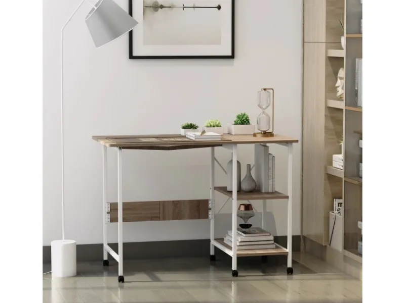 Online HOMCOM Klapptisch Mobiler Computertisch mit Rollen MDF Natur 107 x 55 x 76 cm