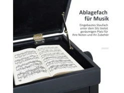 Discount HOMCOM Klavierhocker mit Stauraum Höhenverstellbar 54,5 x 33 x 48-58 cm