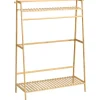 HOMCOM Kleiderständer mit Kleiderhaken Bambus Naturholz 114L x 40B x 139H cm