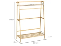 HOMCOM Kleiderständer mit Kleiderhaken Bambus Naturholz 114L x 40B x 139H cm