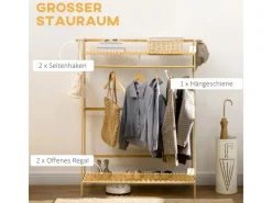 HOMCOM Kleiderständer mit Kleiderhaken Bambus Naturholz 114L x 40B x 139H cm