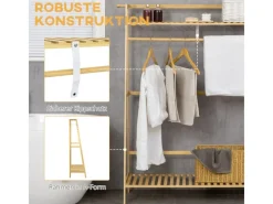 HOMCOM Kleiderständer mit Kleiderhaken Bambus Naturholz 114L x 40B x 139H cm