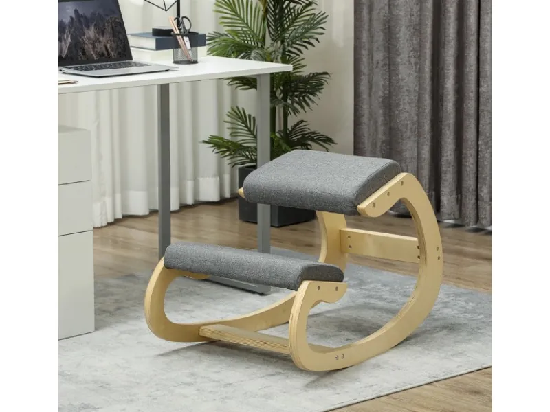 HOMCOM Kniestuhl für Homeoffice Buchenholz Grau 54,5L x 85B x 54H cm