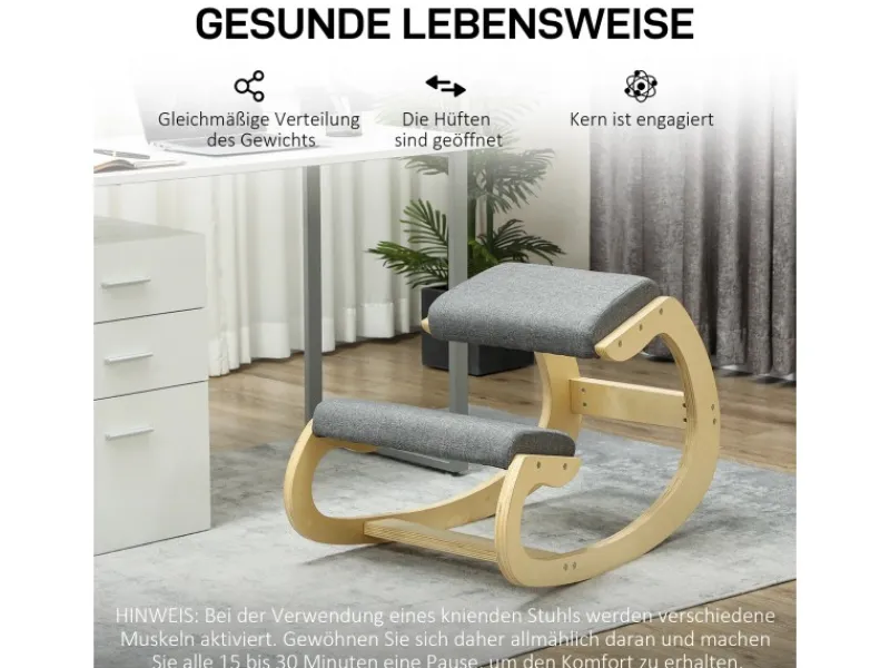 HOMCOM Kniestuhl für Homeoffice Buchenholz Grau 54,5L x 85B x 54H cm