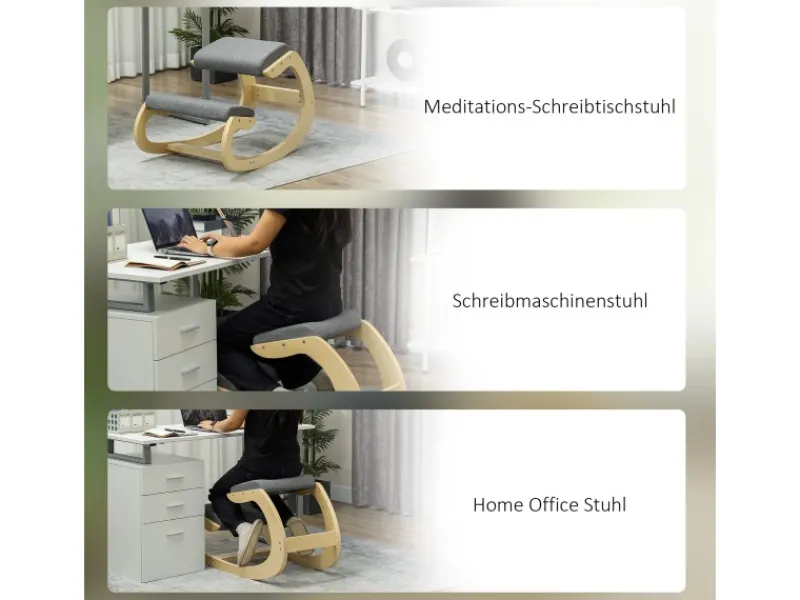 HOMCOM Kniestuhl für Homeoffice Buchenholz Grau 54,5L x 85B x 54H cm