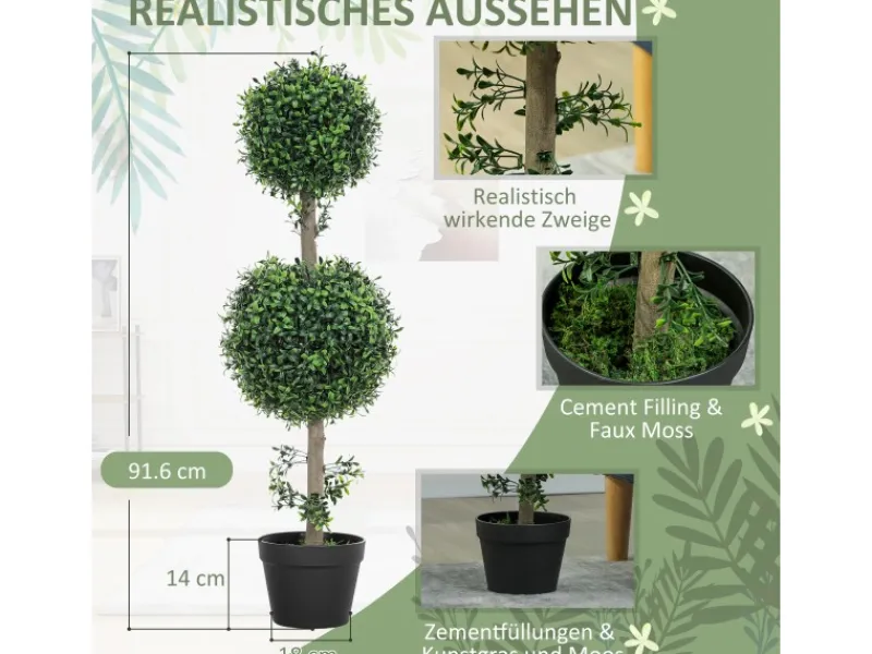 Discount HOMCOM Künstlicher Buchsbaum 2er-Set Groß 91,6 cm