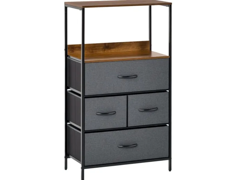 HOMCOM Kommode mit 4 Schubladen Aufbewahrungsschrank Kommodenschrank Schwarz