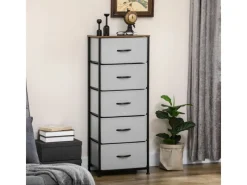 HOMCOM Kommode Sideboard mit 5 Klappbaren Schubladenschrank Grau