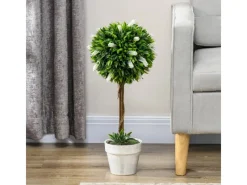 HOMCOM Kunstpflanze Kunststoff Zement Weiß 14,5L x 14,5B x 60H cm