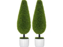 HOMCOM Kunstpflanze Zypresse 2er-Set 90 cm im Topf mit Kunstmoos