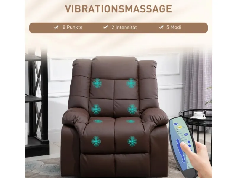 Sale HOMCOM Massagesessel Elektrisch Kunstleder Holz Stahl Braun 94 x 99 x 99 cm