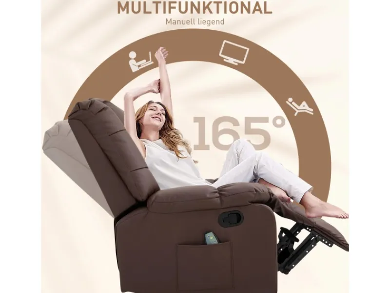 Sale HOMCOM Massagesessel Elektrisch Kunstleder Holz Stahl Braun 94 x 99 x 99 cm