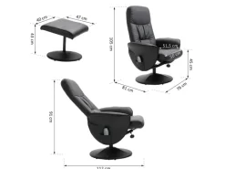 HOMCOM Massagesessel mit Fußhocker Stauraum Liegefunktion Schwarz 76 x 81 x 105 cm