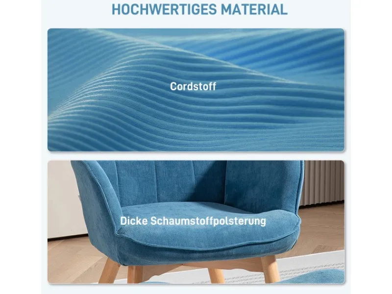 Sale HOMCOM Ohrensessel mit Hocker für Wohnzimmer Kord 72L x 80B x 101H cm Blau