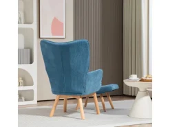 Sale HOMCOM Ohrensessel mit Hocker für Wohnzimmer Kord 72L x 80B x 101H cm Blau
