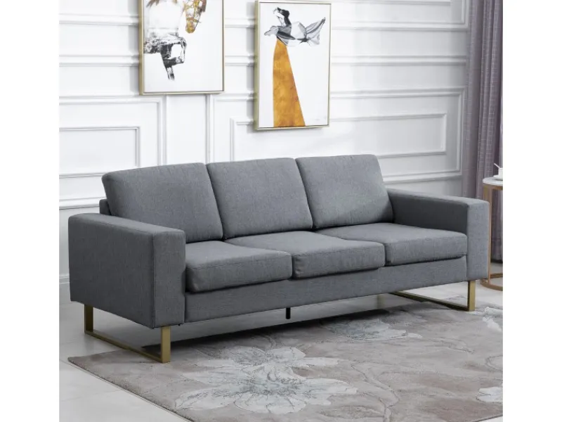 New HOMCOM Polstersofa mit Kissen Armlehne Leinen 200 x 82 x 78 cm