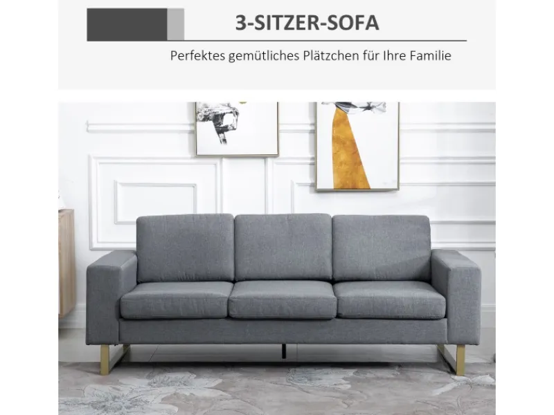 New HOMCOM Polstersofa mit Kissen Armlehne Leinen 200 x 82 x 78 cm