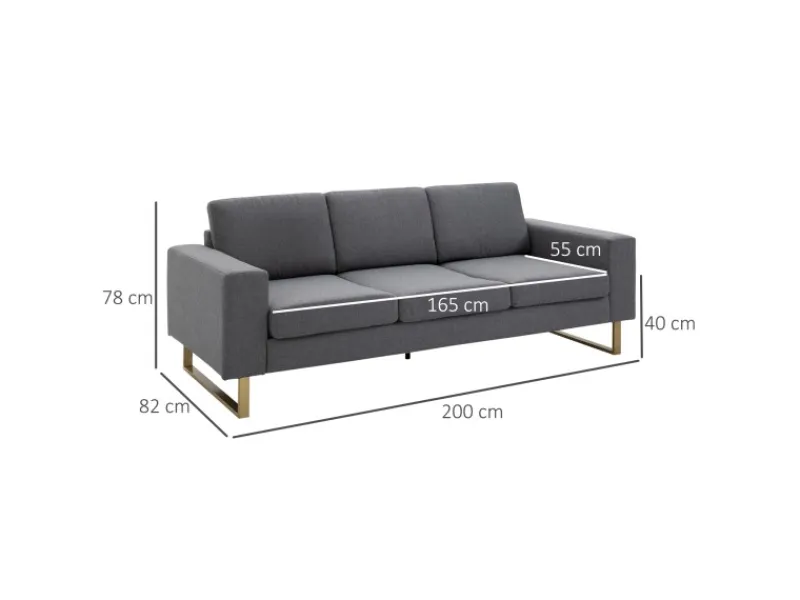 New HOMCOM Polstersofa mit Kissen Armlehne Leinen 200 x 82 x 78 cm
