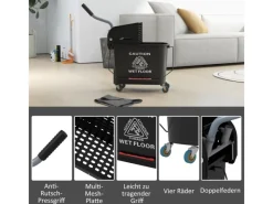 HOMCOM Putzwagen mit Wischmopp Kunststoff Schwarz 60L x 27B x 70,5H cm