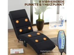 Outlet HOMCOM Relaxliege mit Massagefunktion Polyester Stahl 168L x 56B x 84H cm Schwarz
