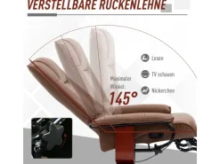 HOMCOM Relaxsessel Drehbar mit Liegefunktion Fußstütze Armlehne Kunstleder Braun