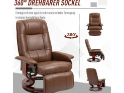 HOMCOM Relaxsessel Drehbar mit Liegefunktion Fußstütze Armlehne Kunstleder Braun