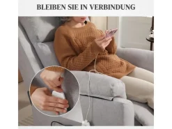 HOMCOM Relaxsessel Elektrisch mit Aufstehhilfe 5 Massagemodi Liegefunktion für Wohnzimmer Grau
