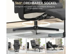 Outlet HOMCOM Relaxsessel mit Hocker Polyester Schwarz 74L x 81B x 102H cm