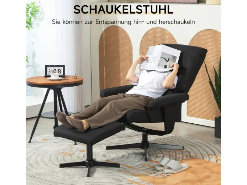 Outlet HOMCOM Relaxsessel mit Hocker Polyester Schwarz 74L x 81B x 102H cm