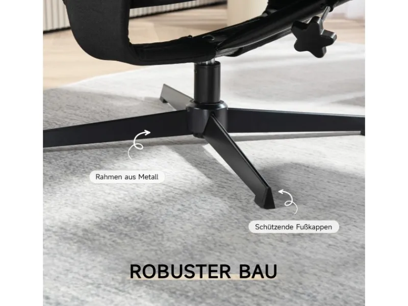 Outlet HOMCOM Relaxsessel mit Hocker Polyester Schwarz 74L x 81B x 102H cm