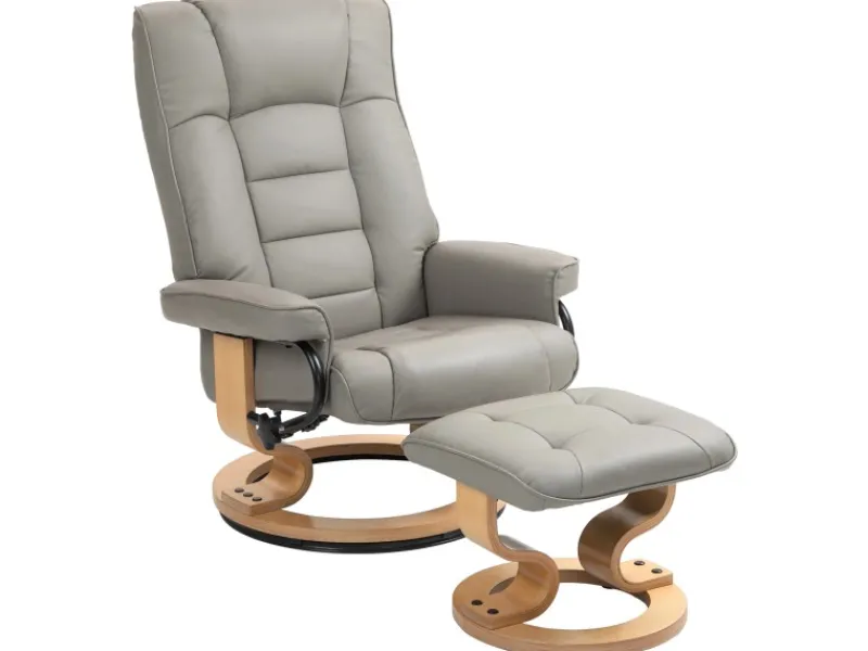 HOMCOM Relaxsessel mit Hocker Drehbar mit Liegefunktion Belatbar Kunstleder Grau