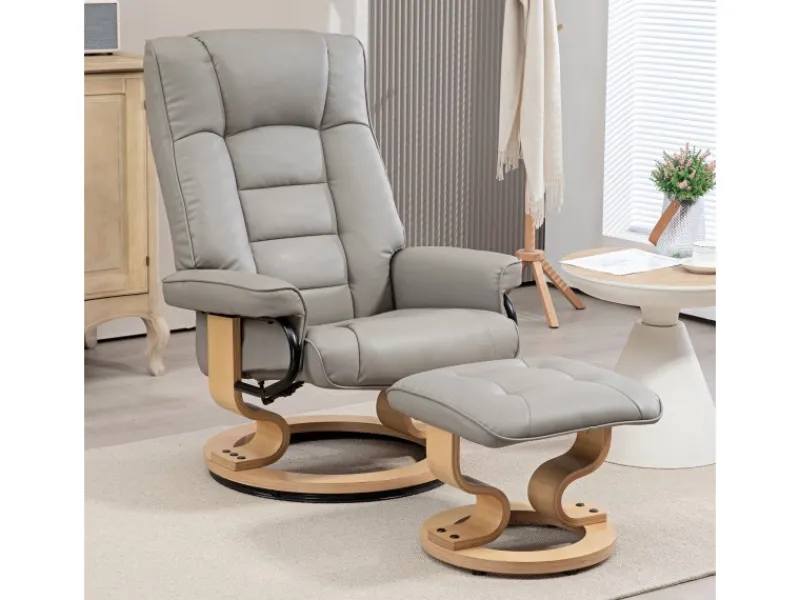 HOMCOM Relaxsessel mit Hocker Drehbar mit Liegefunktion Belatbar Kunstleder Grau