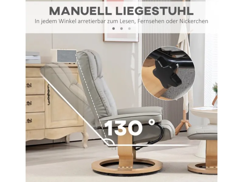 HOMCOM Relaxsessel mit Hocker Drehbar mit Liegefunktion Belatbar Kunstleder Grau