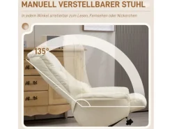 HOMCOM Relaxsessel mit Hocker Liegefunktion Wippfunktion Kunstleder Cremeweiß