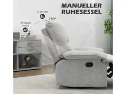 HOMCOM Relaxsessel mit Liegefunktion Leinenoptik Federkernsystem