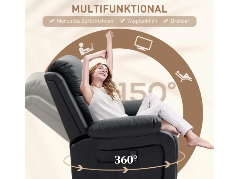 Sale HOMCOM Relaxsessel mit Massagefunktion Elektrisch Kunstleder Schwarz