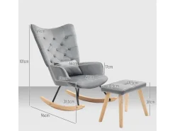 HOMCOM Schaukelsessel mit Hocker Samt Dunkelgrau 66L x 96B x 101H cm