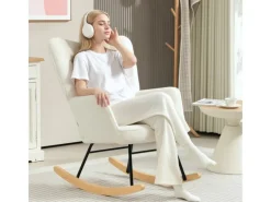 Hot HOMCOM Schaukelstuhl Berbervlies Buchenholz Stahl Schaumstoff Weiß