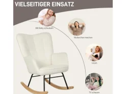 Hot HOMCOM Schaukelstuhl Berbervlies Buchenholz Stahl Schaumstoff Weiß
