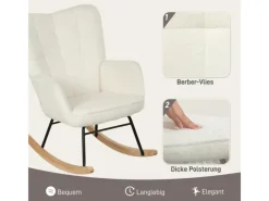 Hot HOMCOM Schaukelstuhl Berbervlies Buchenholz Stahl Schaumstoff Weiß