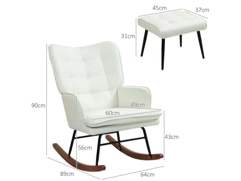 Discount HOMCOM Schaukelstuhl mit Hocker Leinenoptik