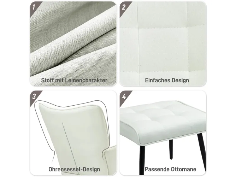 Discount HOMCOM Schaukelstuhl mit Hocker Leinenoptik