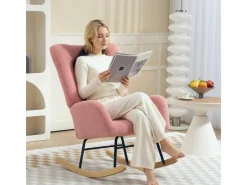 HOMCOM Schaukelstuhl mit Armlehne Teddysamt Rosa 94L x 70B x 100H cm