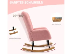 HOMCOM Schaukelstuhl mit Armlehne Teddysamt Rosa 94L x 70B x 100H cm