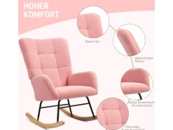 HOMCOM Schaukelstuhl mit Armlehne Teddysamt Rosa 94L x 70B x 100H cm