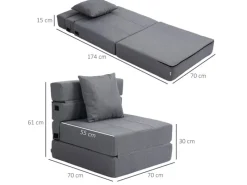 Best HOMCOM Schlafsessel Klappbar 2-in-1 mit Bettfunktion Kissen