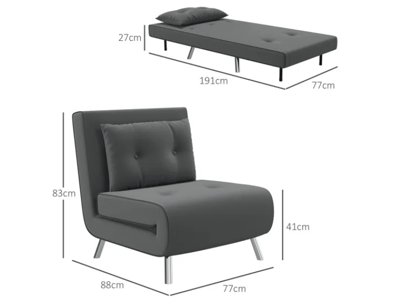 Outlet HOMCOM Schlafsessel mit Bettfunktion Kissen 77 x 88 x 83 cm