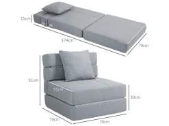 Clearance HOMCOM Schlafsessel Polybaumwolle Schaumstoff Hellgrau 70L x 70B x 61H cm