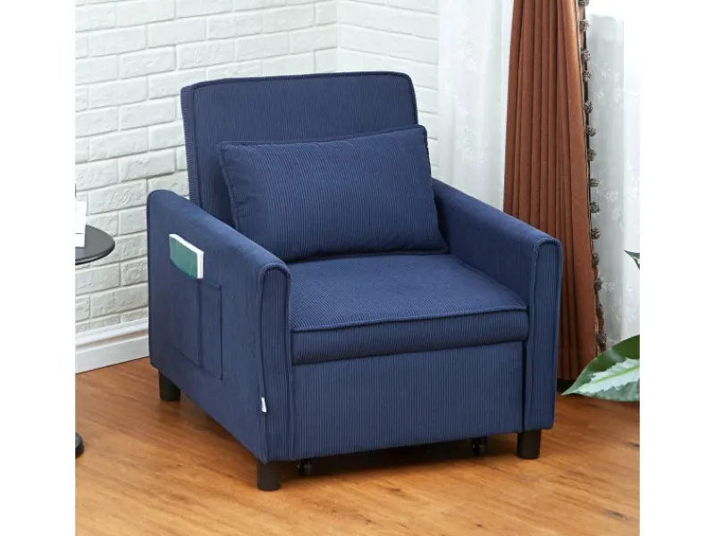 Outlet HOMCOM Schlafsessel Polyester Eukalyptusholz 74L x 84B x 81H cm Blau