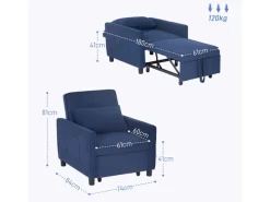 Outlet HOMCOM Schlafsessel Polyester Eukalyptusholz 74L x 84B x 81H cm Blau